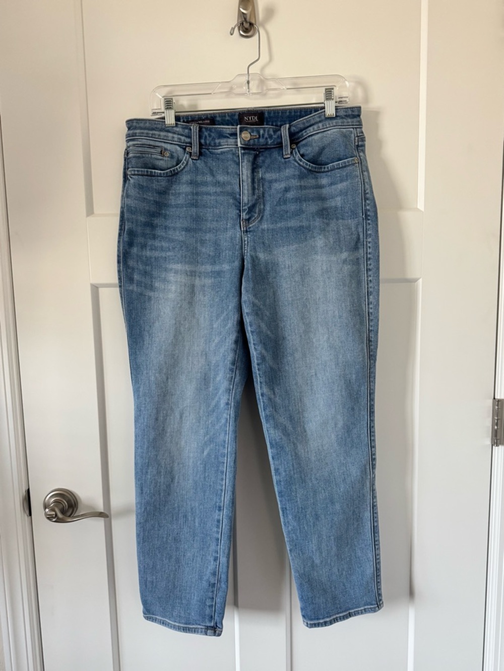 NYDJ Med Blue Wash Stella Relaxed Ankle Straight Leg Denim Jeans Lift Tuck Sz 10